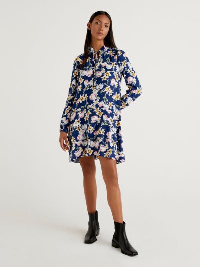 Bright Blue Women's Benetton Patterned Sustainable Viscose Dress | AU604012