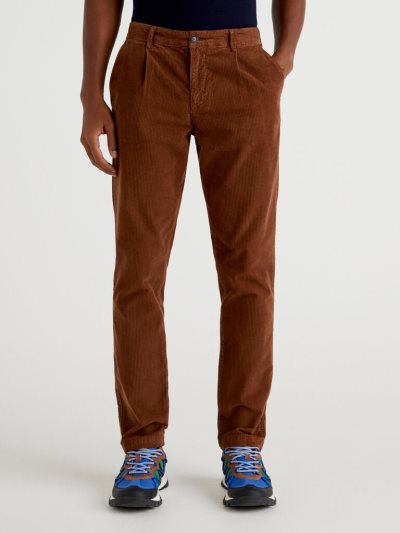 Brown Men's Benetton Corduroy Slim Fit Chinos | AU944533