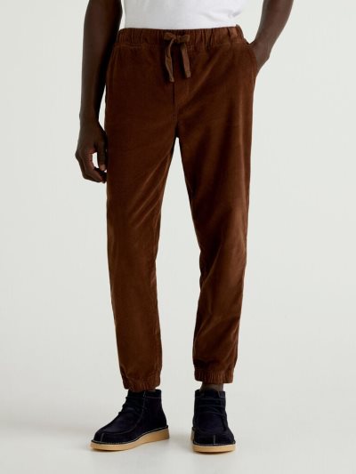 Brown Men's Benetton Velvet Drawstring Joggers | AU244271