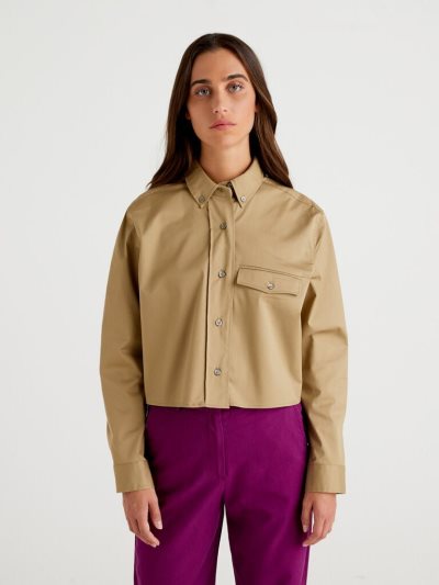 Brown Women's Benetton Button Down Pocket Shirts | AU420424