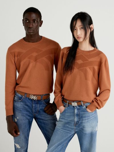 Brown Women's Benetton Logo Crew Neck Sweaters | AU106750