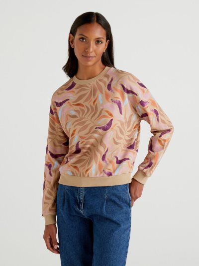 Brown Women's Benetton Patterned 100% Cotton Sweat Sweatshirt | AU593272
