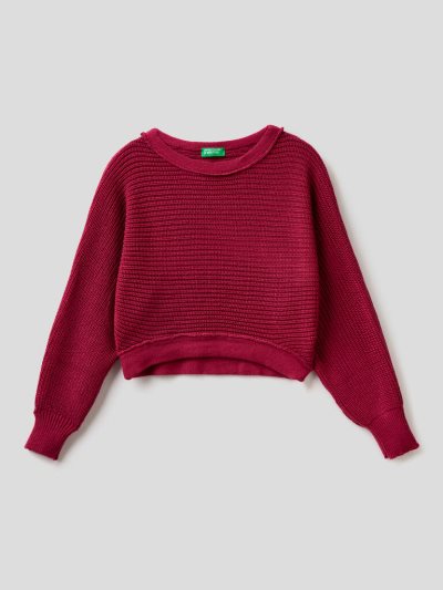 Burgundy Kids' Benetton Cropped Round Neck Sweaters | AU912203