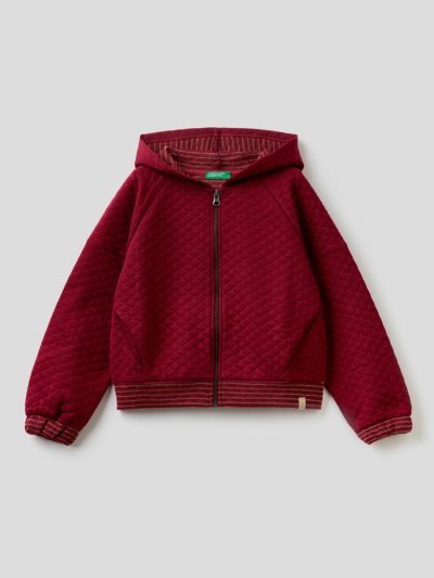 Burgundy Kids' Benetton Quilted Lurex Hoodie | AU601196