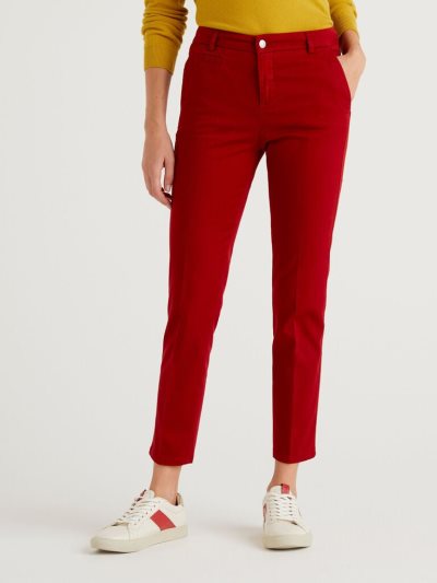 Burgundy Women's Benetton Cotton Slim Fit Chinos | AU316533