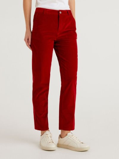 Burgundy Women's Benetton Stretch Velvet Chinos | AU827920