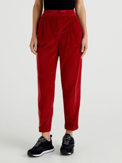Burgundy Women's Benetton Velvet Stretch Waist Chinos | AU080031