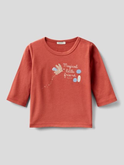 Burnt Kids' Benetton Crew Neck Warm Organic Cotton T Shirts | AU500959