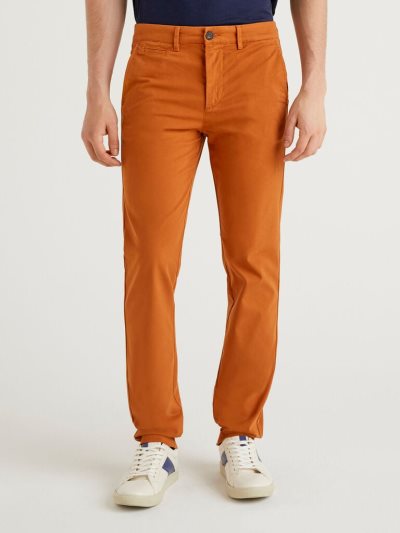 Burnt Men's Benetton Orange Slim Fit Chinos | AU550801