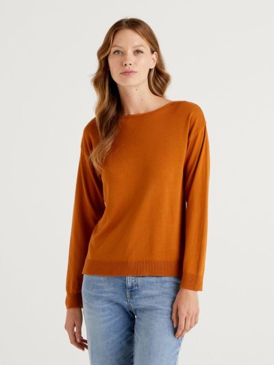 Burnt Women's Benetton Boat Neck Sweaters | AU403056