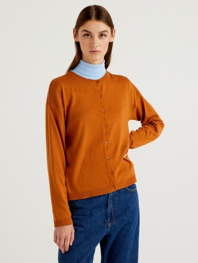 Burnt Women's Benetton Buttons Crew Neck Cardigan | AU620077