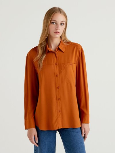 Burnt Women's Benetton Flowy Pocket Shirts | AU419508