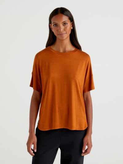 Burnt Women's Benetton Sustainable Stretch Viscose Short Sleeve T-shirts | AU009025