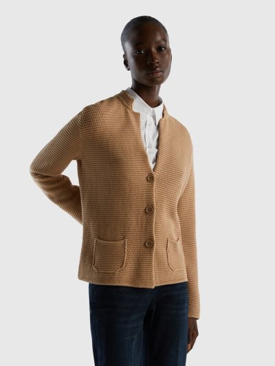 Camel Women's Benetton 100% Cotton Knit Jackets | AU018206