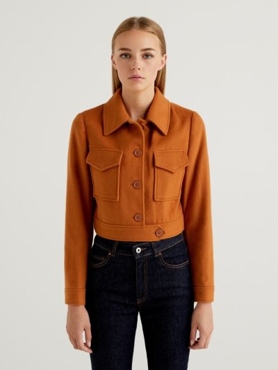 Camel Women's Benetton Cropped Wool Blend Cloth Light Jackets | AU013110