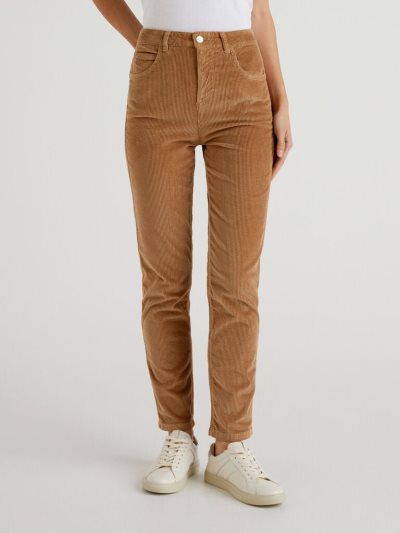 Camel Women's Benetton Thinly-striped Velvet Trousers | AU889151