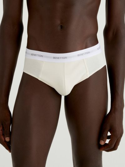 Cream White Men's Benetton Stretch Organic Cotton Briefs | AU894445