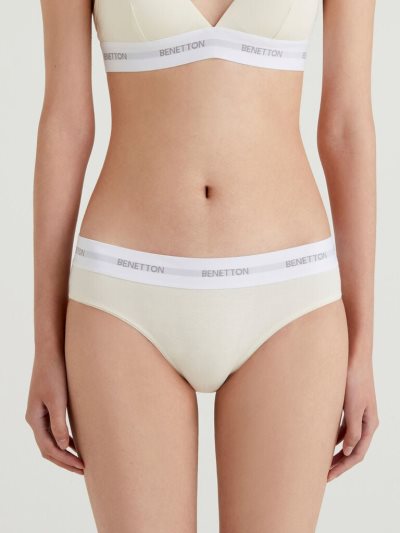 Cream White Women's Benetton Stretch Organic Cotton Knickers | AU607866