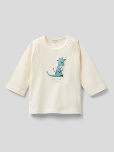 Creamy White Kids' Benetton 100% Organic Cotton Patch T Shirts | AU661046