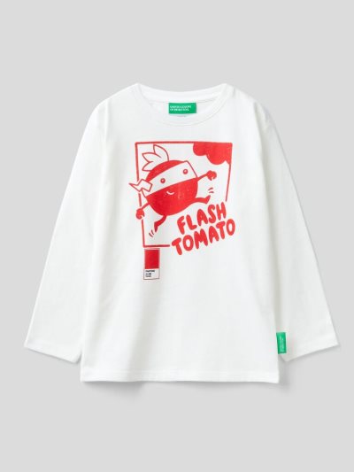Creamy White Kids' Benetton Benettonxpantone™ Long Sleeve T-shirts | AU932253