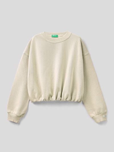 Creamy White Kids' Benetton Cropped Organic Cotton Sweatshirt | AU390040