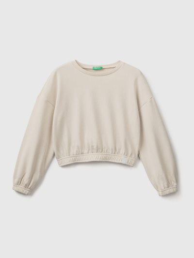 Creamy White Kids' Benetton Cropped Recycled Fabric Sweatshirt | AU538706