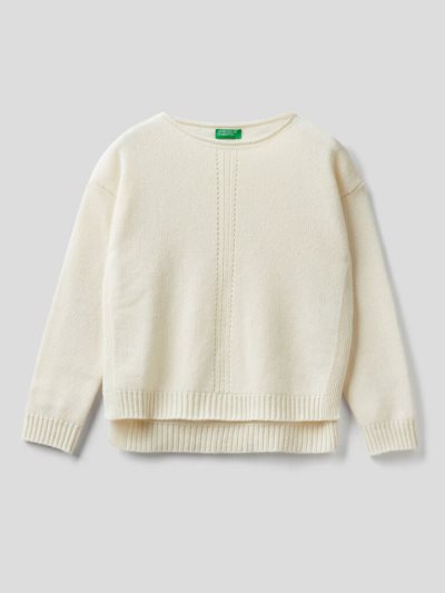 Creamy White Kids' Benetton Knit Stitching Sweaters | AU566384