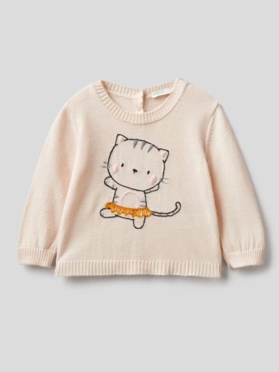 Creamy White Kids' Benetton Long Sleeve Embroidery Shirts | AU756713