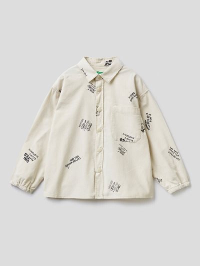 Creamy White Kids' Benetton Patterned Velvet Shirts | AU685349