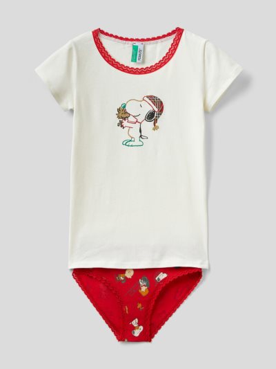 Creamy White Kids' Benetton Peanuts And Underwear Set Dungarees | AU882684