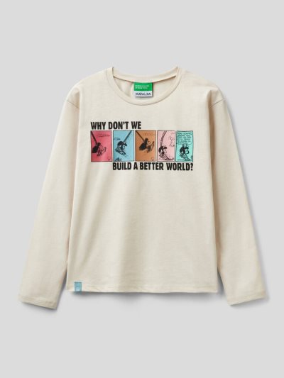 Creamy White Kids' Benetton Regular Fit "Mafalda" Long Sleeve T-shirts | AU163918
