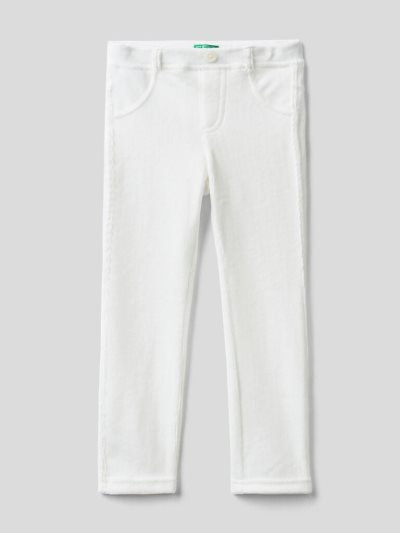 Creamy White Kids' Benetton Ribbed Chenille Trousers | AU139468