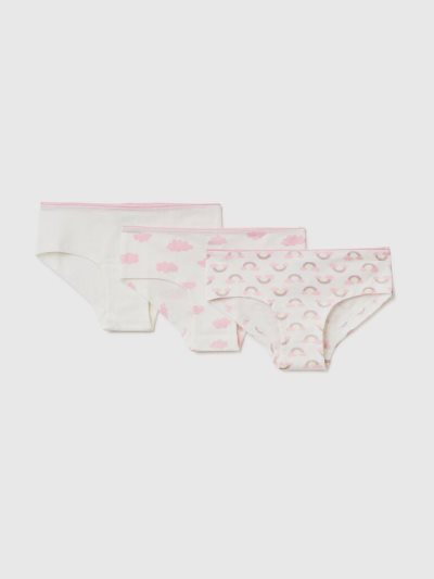 Creamy White Kids' Benetton Set Of Three Pairs Of Stretch Cotton Briefs | AU235664