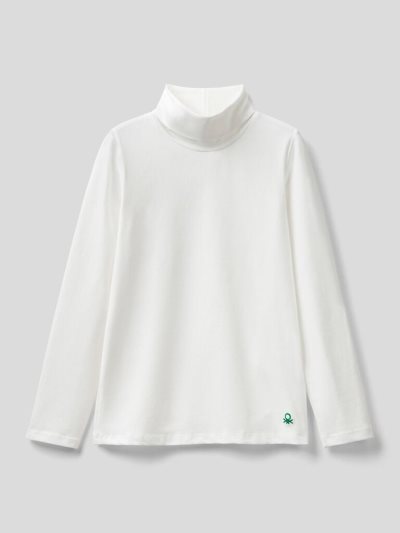Creamy White Kids' Benetton Stretch High Neck Long Sleeve T-shirts | AU889056
