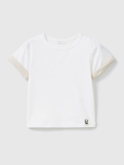 Creamy White Kids' Benetton Striped Lapels T Shirts | AU385244