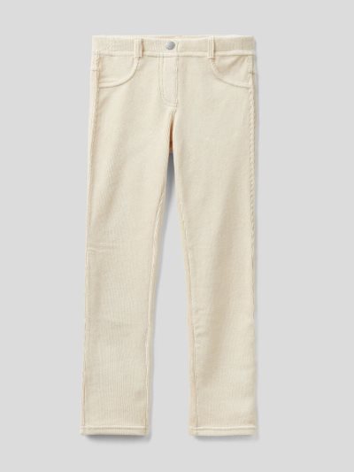 Creamy White Kids' Benetton Super Skinny Chenille Trousers | AU867383