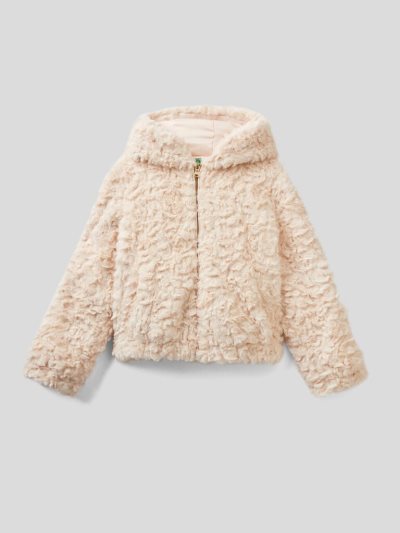 Creamy White Kids' Benetton Teddy Look Padded Jackets | AU814070