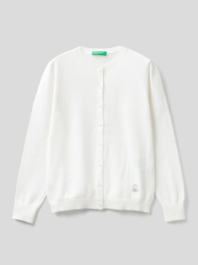 Creamy White Kids' Benetton Tricot 100% Cotton Cardigan | AU826274