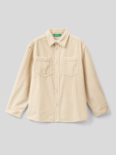 Creamy White Kids' Benetton Velvet Pockets Shirts | AU455643