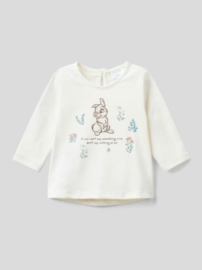 Creamy White Kids' Benetton Warm Bambi Print T Shirts | AU445993