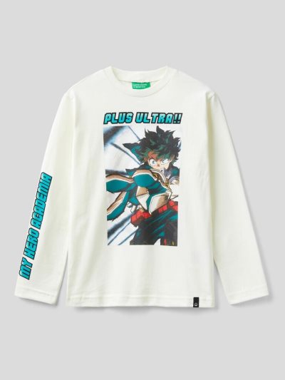 Creamy White Kids' Benetton Warm "My Hero Academia" Long Sleeve T-shirts | AU044155