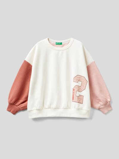 Creamy White Kids' Benetton Warm Oversized Embroidery Sweatshirt | AU451476