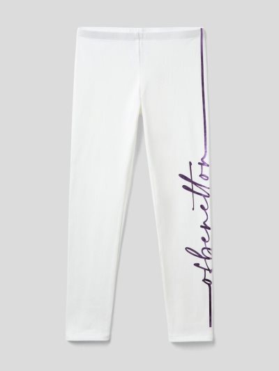 Creamy White Kids' Benetton Warm Stretch Cotton Leggings | AU560947