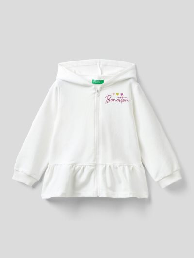 Creamy White Kids' Benetton Warm Zip And Flounce Hoodie | AU752256