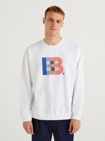 Creamy White Men's Benetton Lightweight Organic Cotton Sweatshirt | AU065126