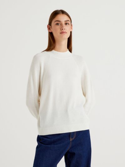 Creamy White Women's Benetton Wool Blend Turtleneck High Neck Sweaters | AU562012