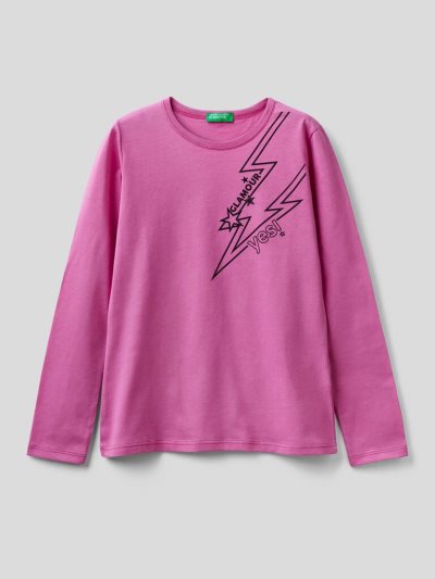 Cyclamen Kids' Benetton Long Sleeve Organic Cotton T Shirts | AU717886