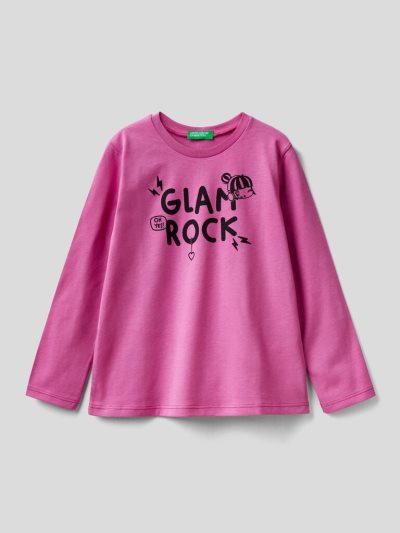Cyclamen Kids' Benetton Organic Cotton Print Long Sleeve T-shirts | AU085546