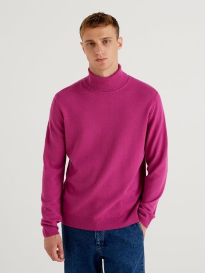 Cyclamen Men's Benetton Cyclamen Pure Merino Wool Turtleneck High Neck Sweaters | AU906882