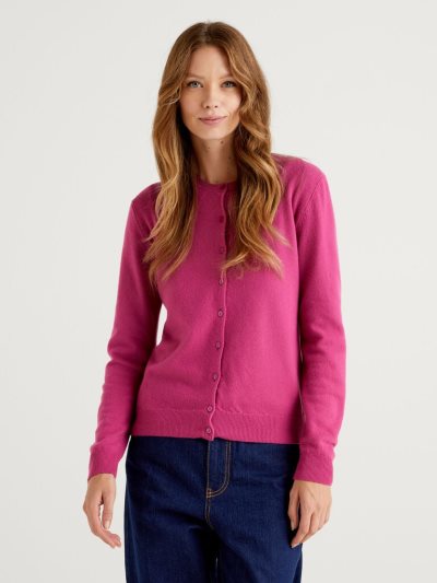 Cyclamen Women's Benetton Cyclamen Crew Neck Pure Merino Wool Cardigan | AU593323